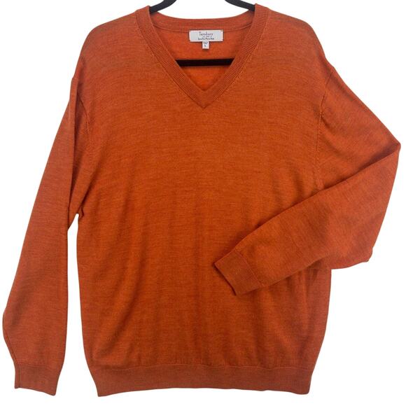 Turnbury Extra Fine Merino Wool V-Neck Sweater Men's Large Long Sleeve Orange - Picture 1 of 9